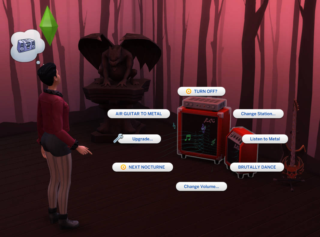 Luister naar metal tijdens het breien in De Sims 4 Uitgebreid Breien